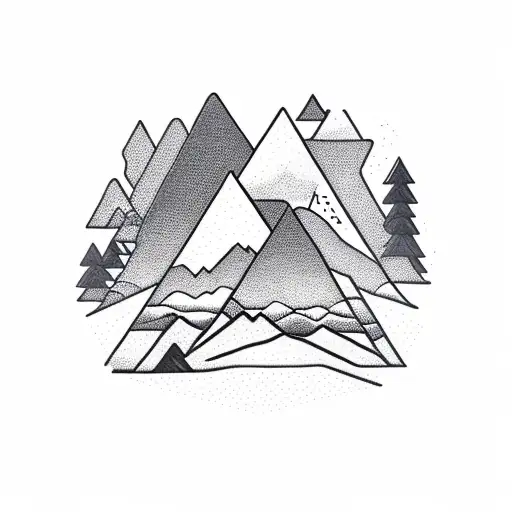 Mountain Landscape Inside A Triangle With Sky
