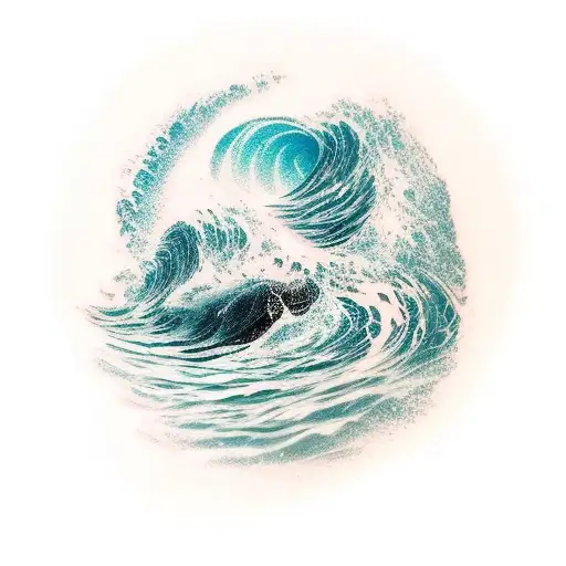 A Realistic Ocean Wave Breaking Into A Shark Shaped Island