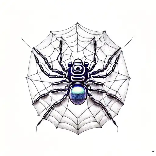 A Futuristic Cybernetic Spider Weaving A Web Of Code