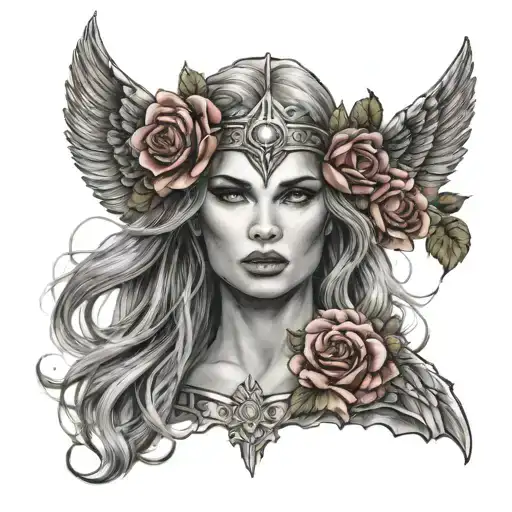 Valkyrie Woman Face With Roses