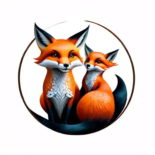 Full Body Zenko And Yako Katsune Fox In Circle Shape