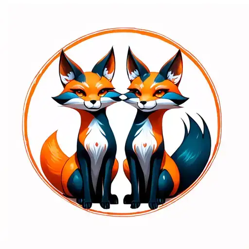 Full Body Zenko And Yako Katsune Fox In Circle Shape