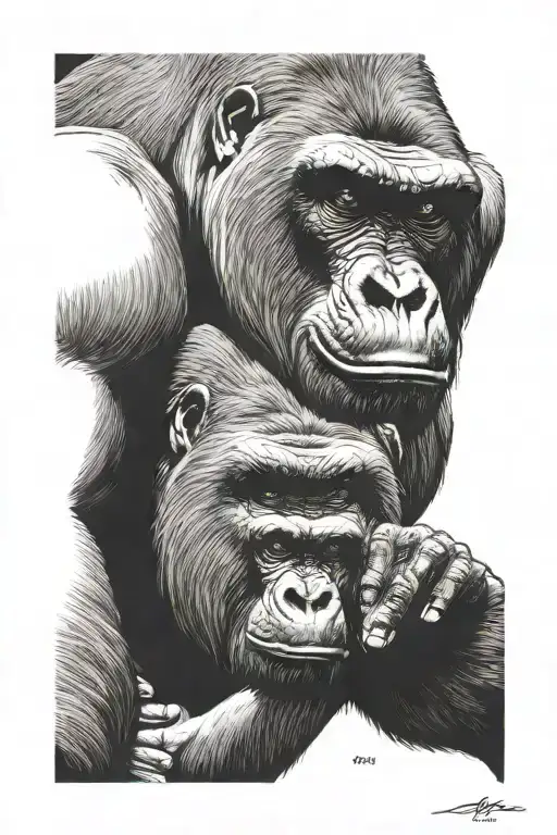 Silverback Gorilla Protecting Its Cub