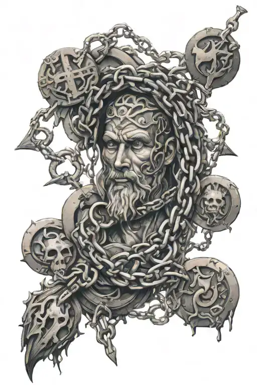 Wold Dragged By Chain Nordic Symbols Around