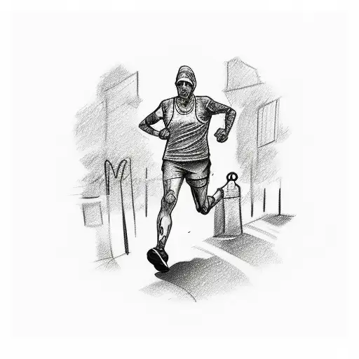 Sketch-style Tattoo Of A Marathon Runner Running Through The Streets Of New York