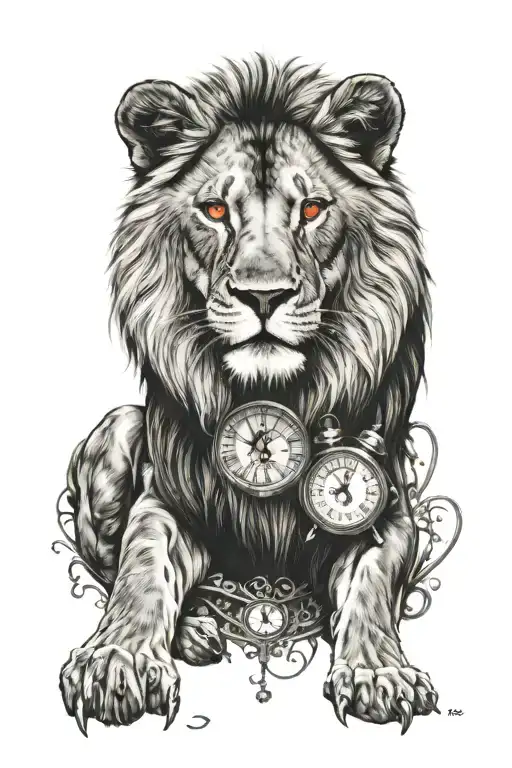 Lion With A Clock And Red Eyes