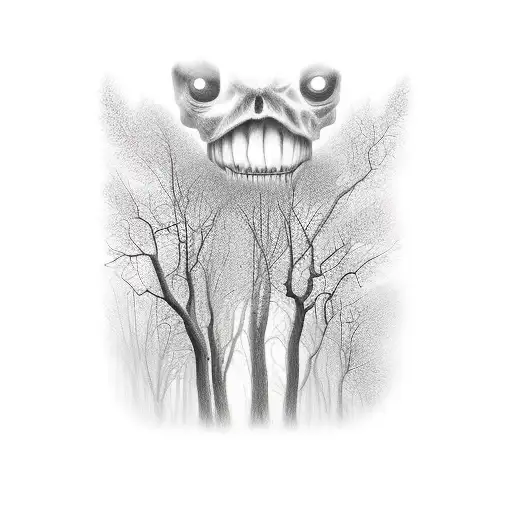 Forest With Fog And Scary Face