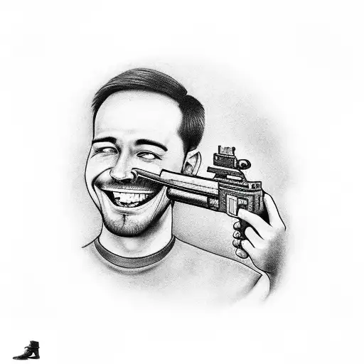 A Smiling Guy Aiming A Gun At His Head
