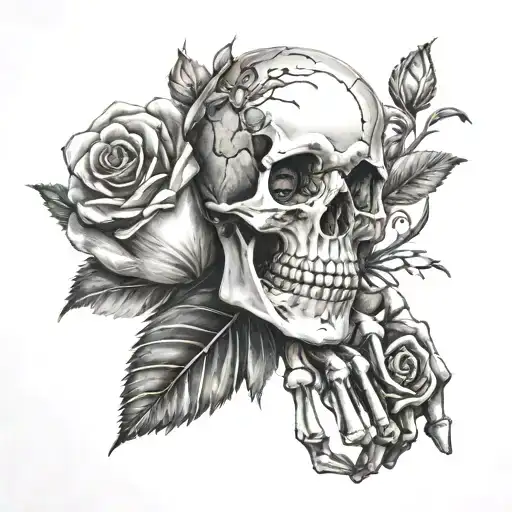 Skeleton Hand With Roman Numeral Xv With A Rose Inside It