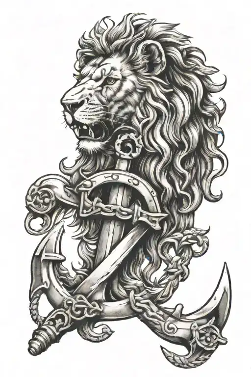 Naval Anchor With Lion Head Profile Holding