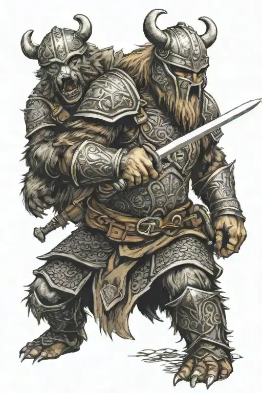 Armour Bear Fighting Viking Warrior