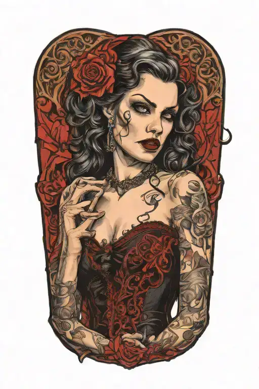 Gothic Pinup Woman Vampire Victim