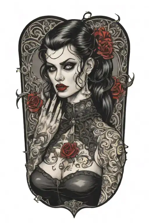 Gothic Pinup Woman Vampire Victim