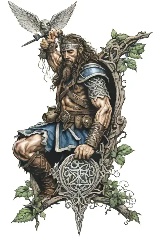 Scottish Warrior Under Celtic Tree Of Life