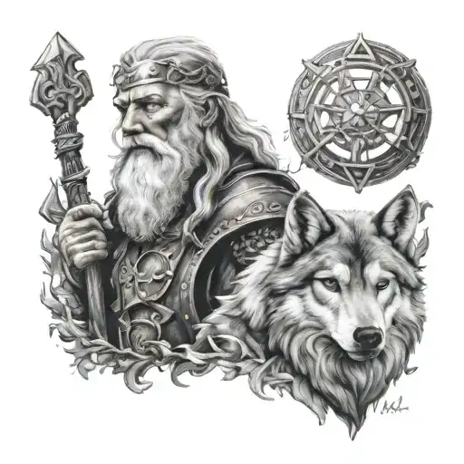 Odin And Wolf Looking Forward
