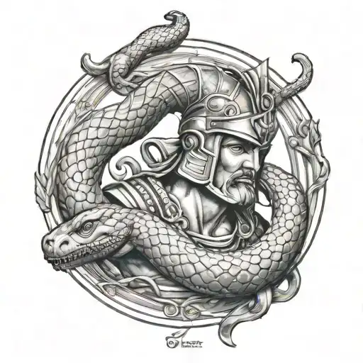 Greek Warrior Fighting Snakes