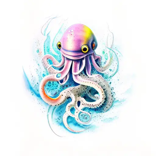 Squid Under Water Color