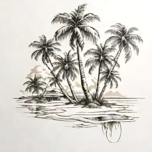 Beach Scene With Palm Trees