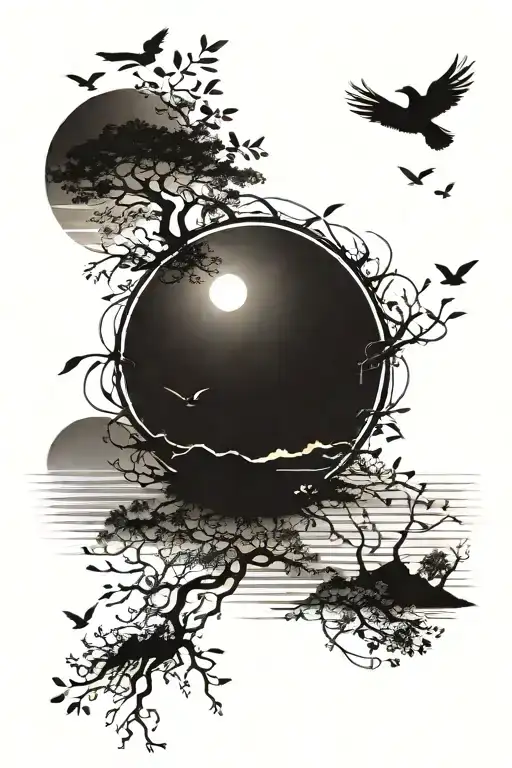 Sunrise With Birds And A Bright Sun