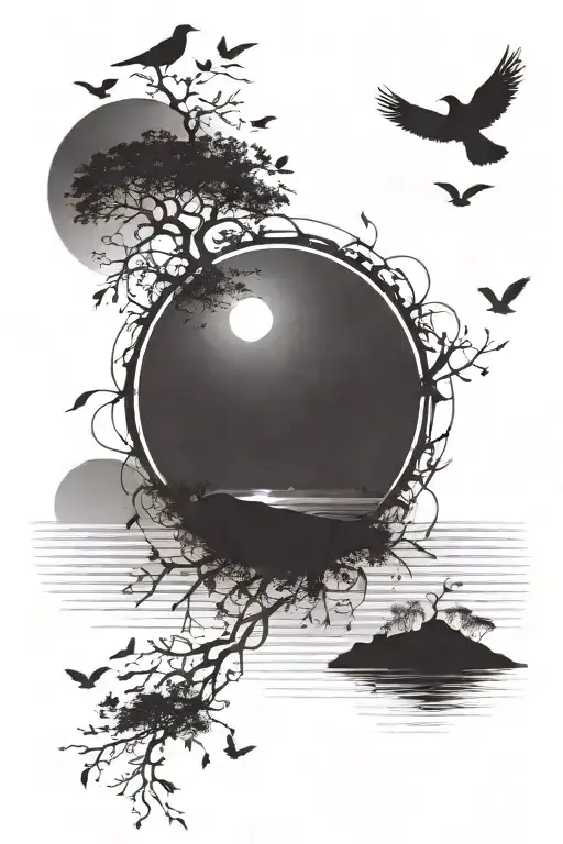 Sunrise With Birds And A Bright Sun