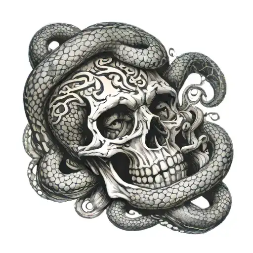 Mudusa With Snakes And Skull Surrounded