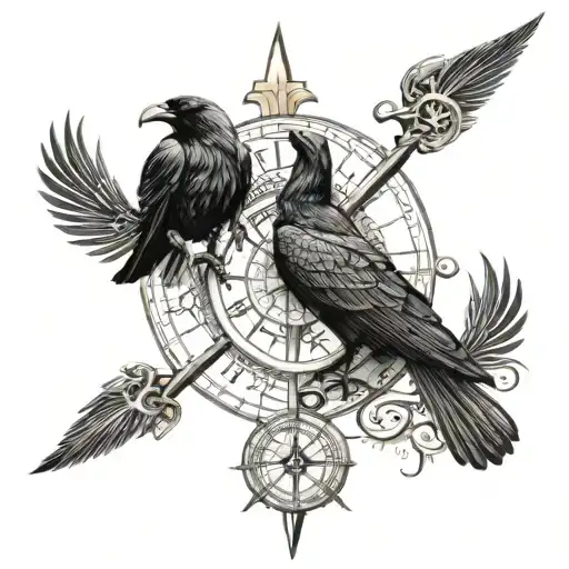 Viking Compass With Two Ravens Huginn And Muninn