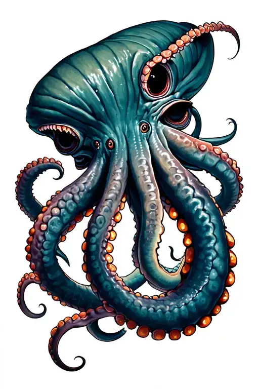 Giant Squid Fighting To Pull An Anchor Up With His Tentacles