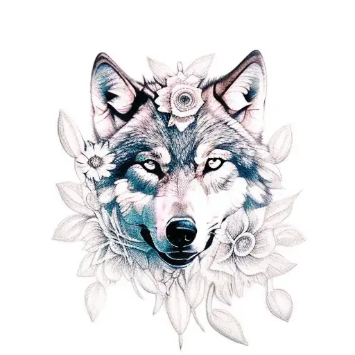 Inocent Wolf With Flowers