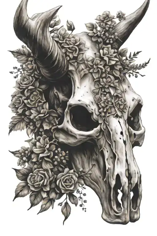 Bull Skull And Wild Flowers