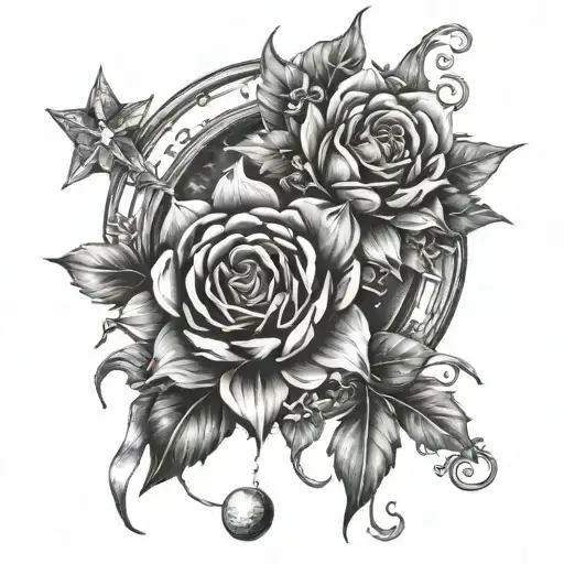 Flowers Sun Moon And Stars With Wedding Rings Intertwined