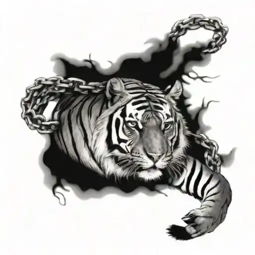 Askal Tiger With A Chain Around His Neck