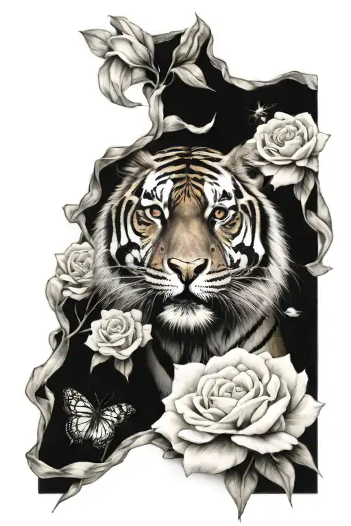 Tiger And Flowers Wrapped