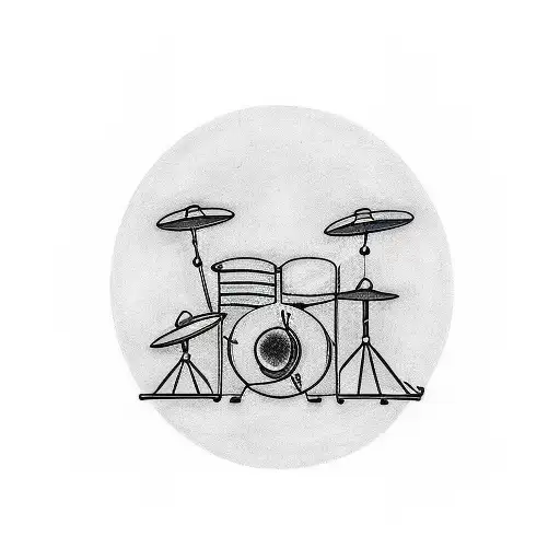 A Minimalist Tattoo Of A Drum Kit With A Music Note Incorporated Into The Design