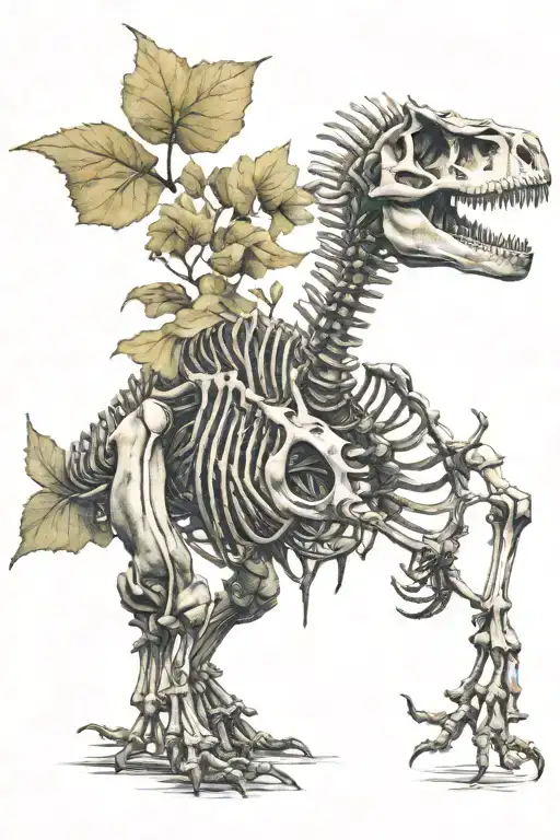 Dinosaur Skeleton With Ginkgo