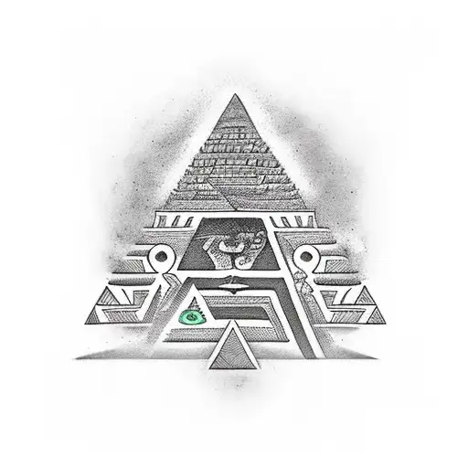 Aztec And Pyramid And Person