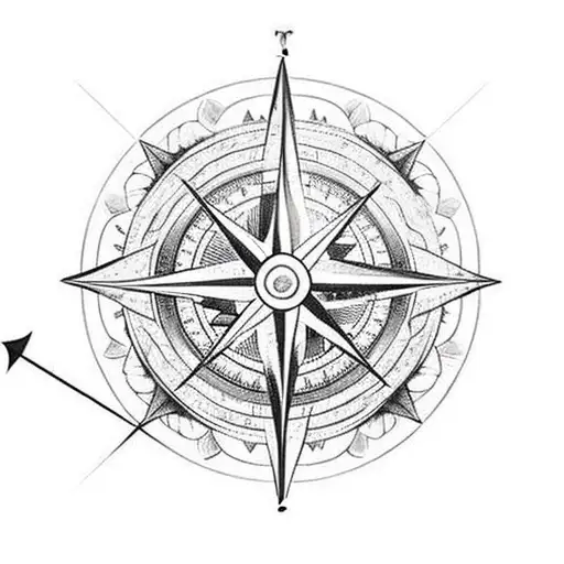 Compass With Roses Around The Compass Ring And A Fletched Arrow As A Needle