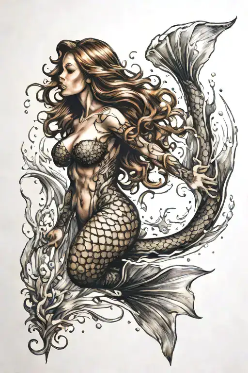 Brown Mermaid Swimming Underwater