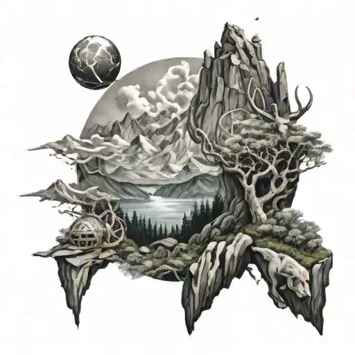 A Norse Mythology Inspired Scene With Mountains In The Background