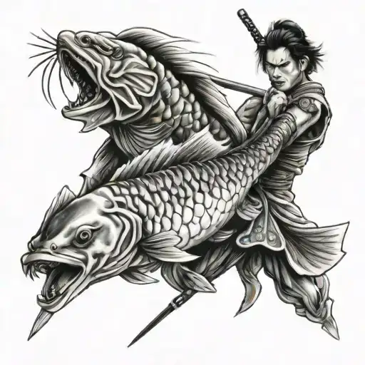 Koifish And Samurai Warrior