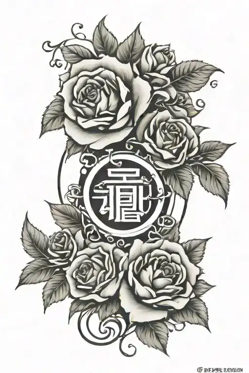 Blessed Japanese Symbol With Roses