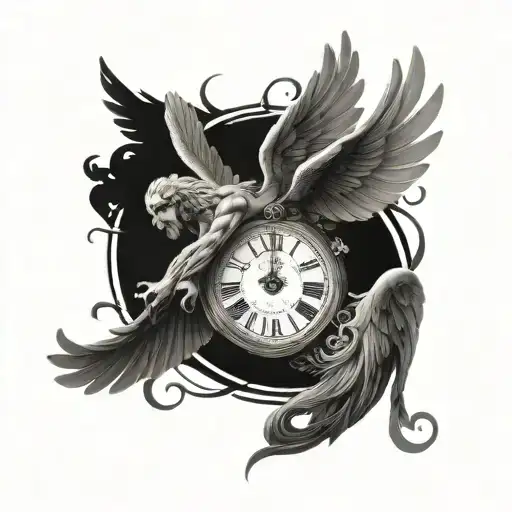 Greek Mythology Kronos God Of Time With Wings And Clock