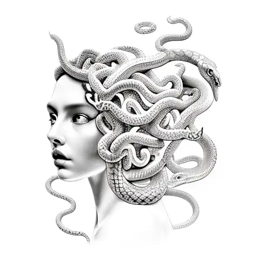 Beautiful Medusa With Real Snakes On Her Head