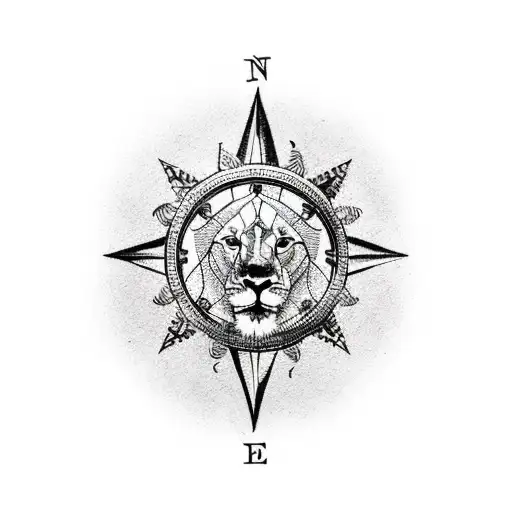 Lion With Family And Compass