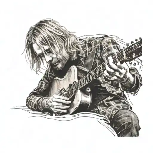 A Portrait Of Kurt Cobain Playing Guitar On Stage