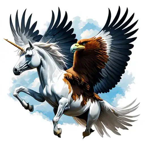 Unicorn And Eagle Soaring