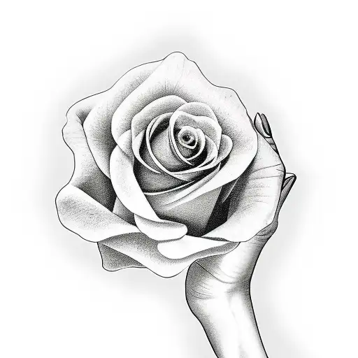 Bone Hand Holding A Single Flaming Rose