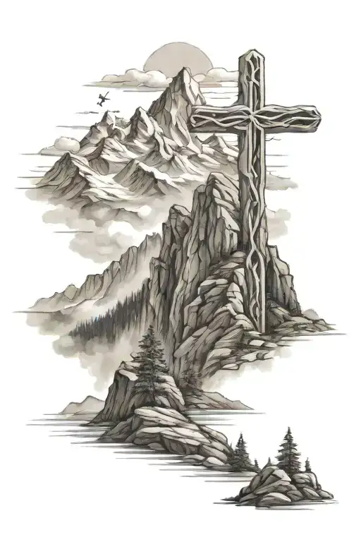Mountain Top With Christian Cross