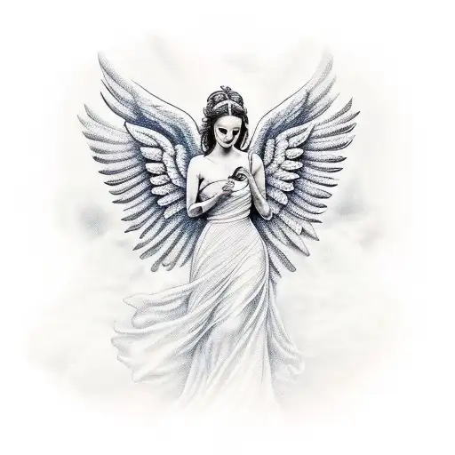 Female Angel With Wings And Roses And Old Watch For Men