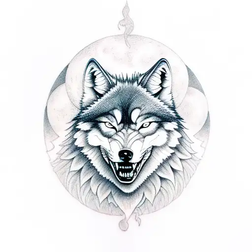 Angry Wolf With A Moon In The Background