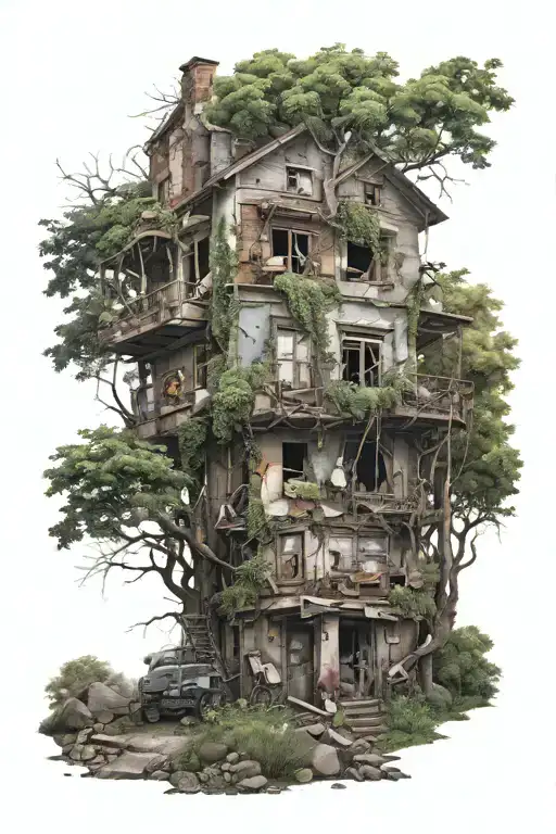 Building Destroyed And Taken Over By Nature Scene